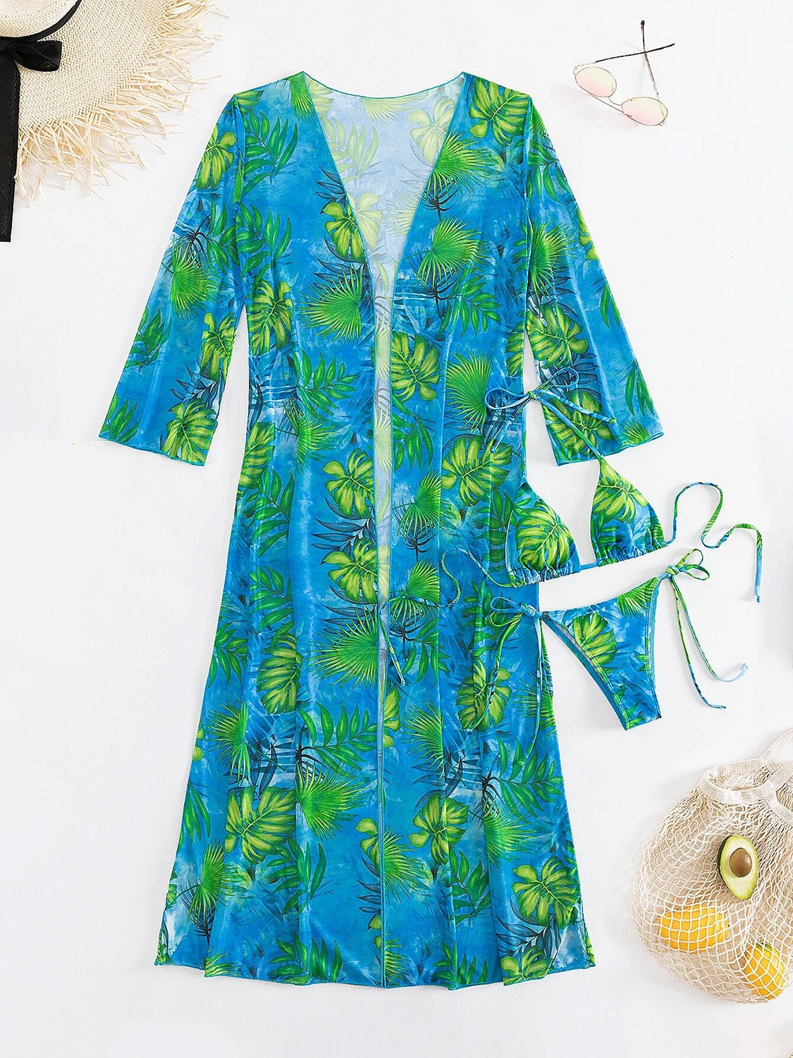 Printed Halter Neck Three-Piece Swim Set-VMA Specialties Boutique