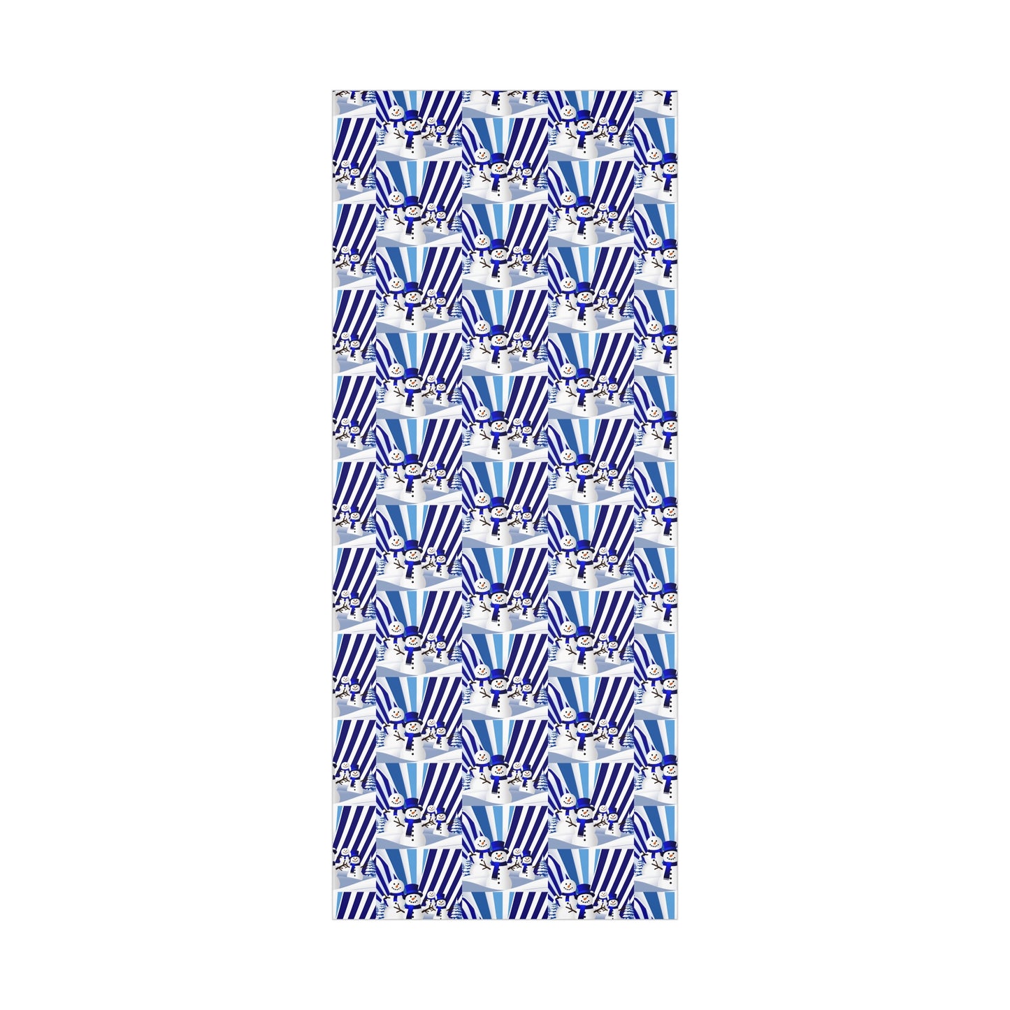 Wrapping Paper, Festive Snowman Holiday Gift Wrap, Winter Blue White Stripes, Christmas , Rustic Pine Branches, Cheerful