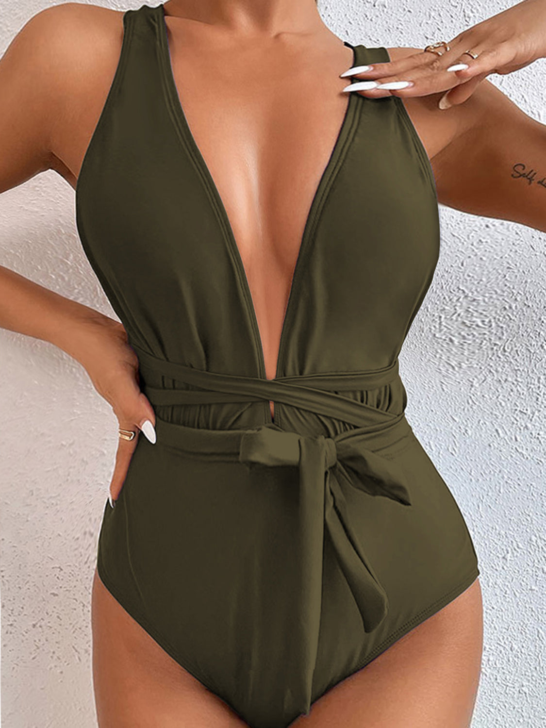 Tied Crisscross Wide Strap One-Piece Swimwear-VMA Specialties Boutique