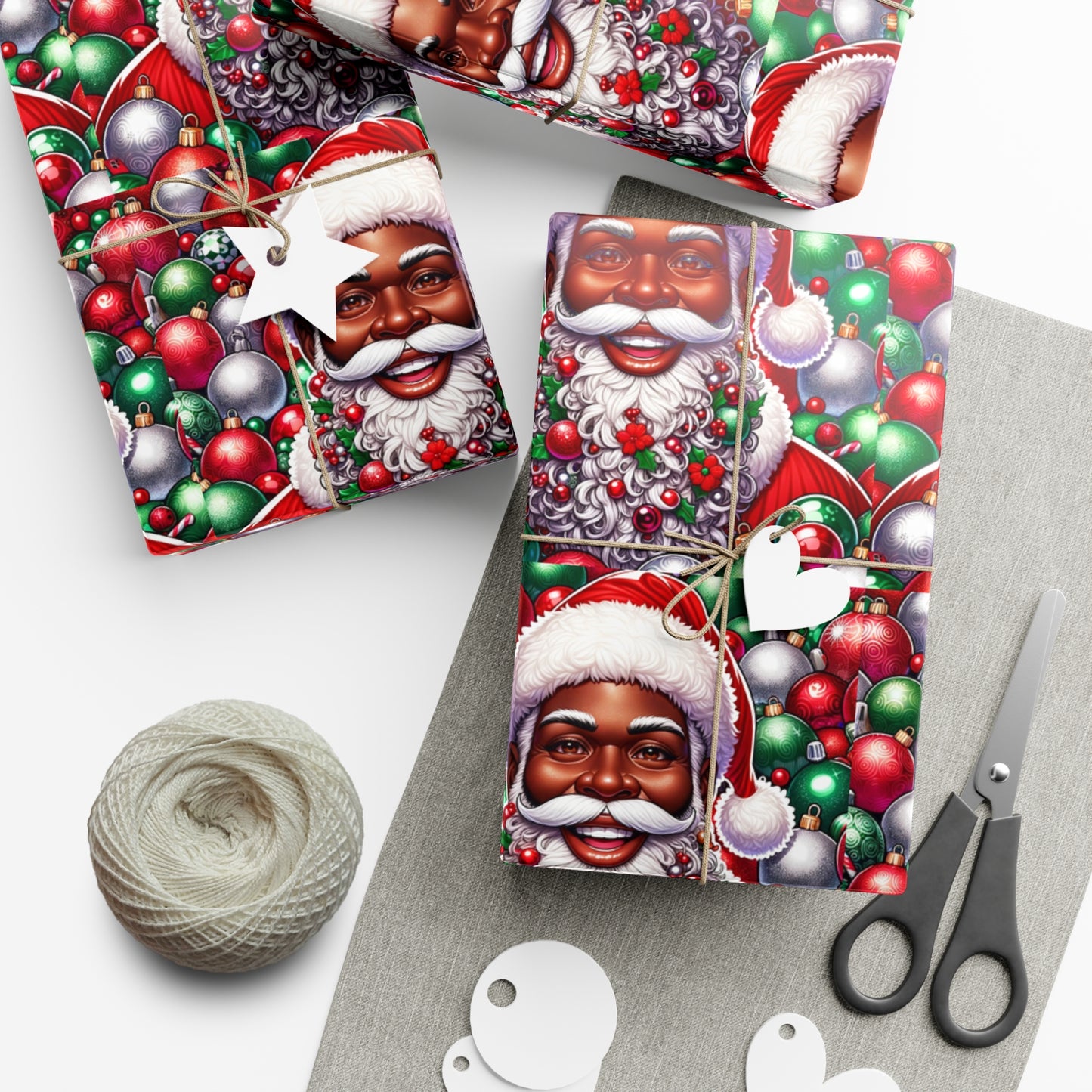 Christmas Cheer Wrapping Papers, Festive African American Santa Gift Wrap, HoliRosy Cheeks, Nose, Xmas Spirit Decor, P