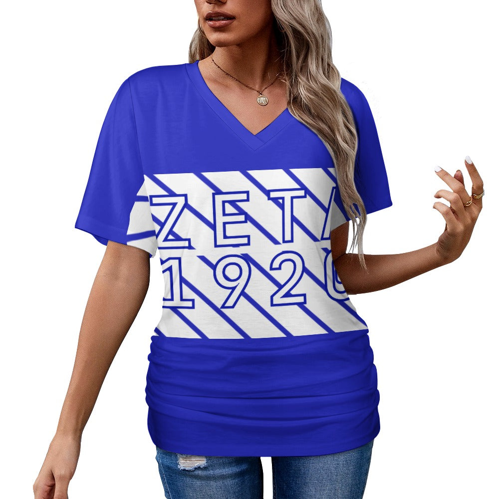 V-neck pleated T-shirt