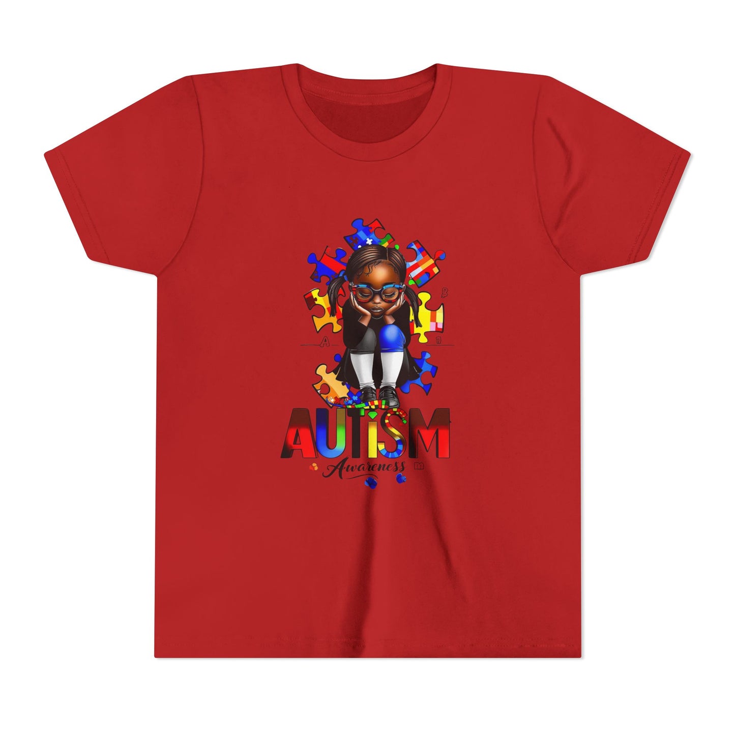 Autism Awareness Youth Tee for Girls, Black Girl Tshirt, Puzzle Piece Graphic Shirt, Autism Support Apparel, Inclusive Kid's