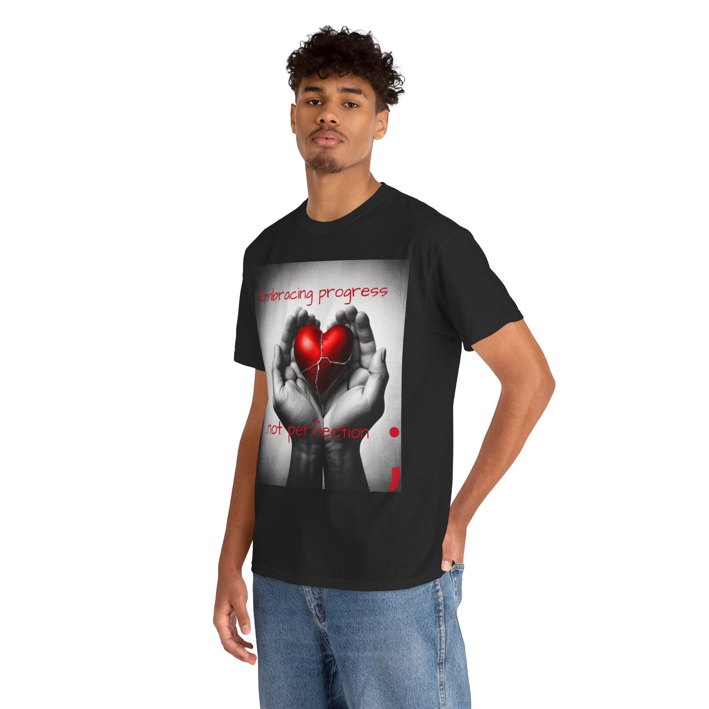 Embracing Progress, Not Perfection Mental Health Awareness Unisex Heavy Cotton Tee
