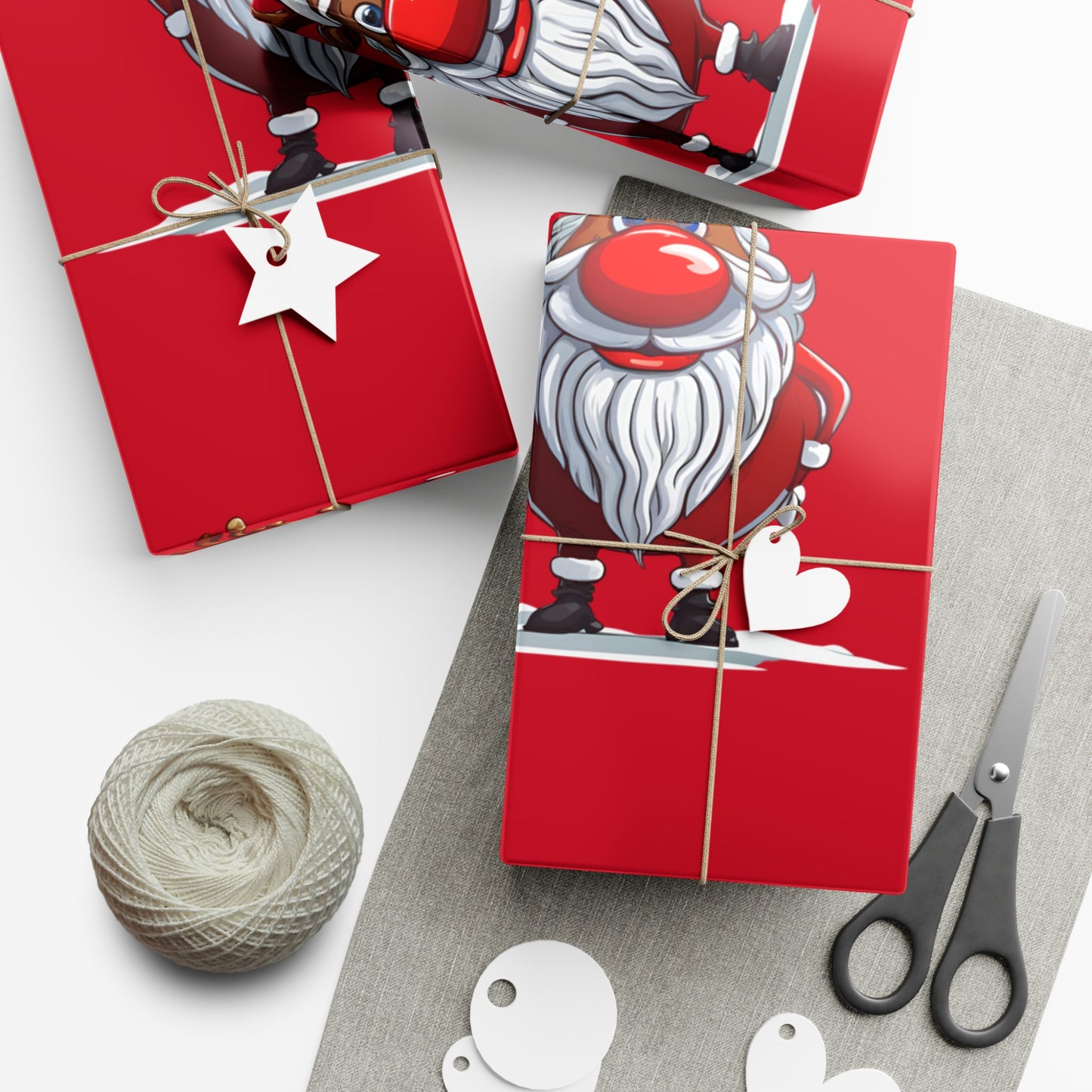 Wrapping Papers - Cheerful Cartoon Reindeer Holiday Gift Wrap, Santa Reindeer Patterned Gift Wrap, Playful
