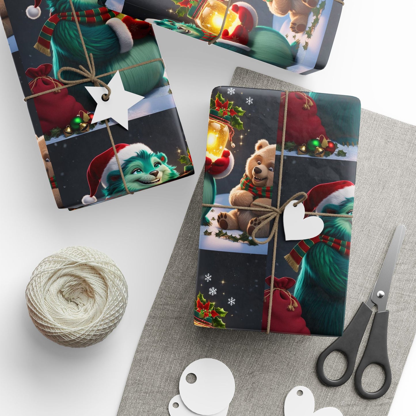 Christmas Wrapping Papers, Wizzle Claus Festive Holiday Gift Wrap, Santa Hat, Snowflakes, Magical Winter Feel, Ornaments and