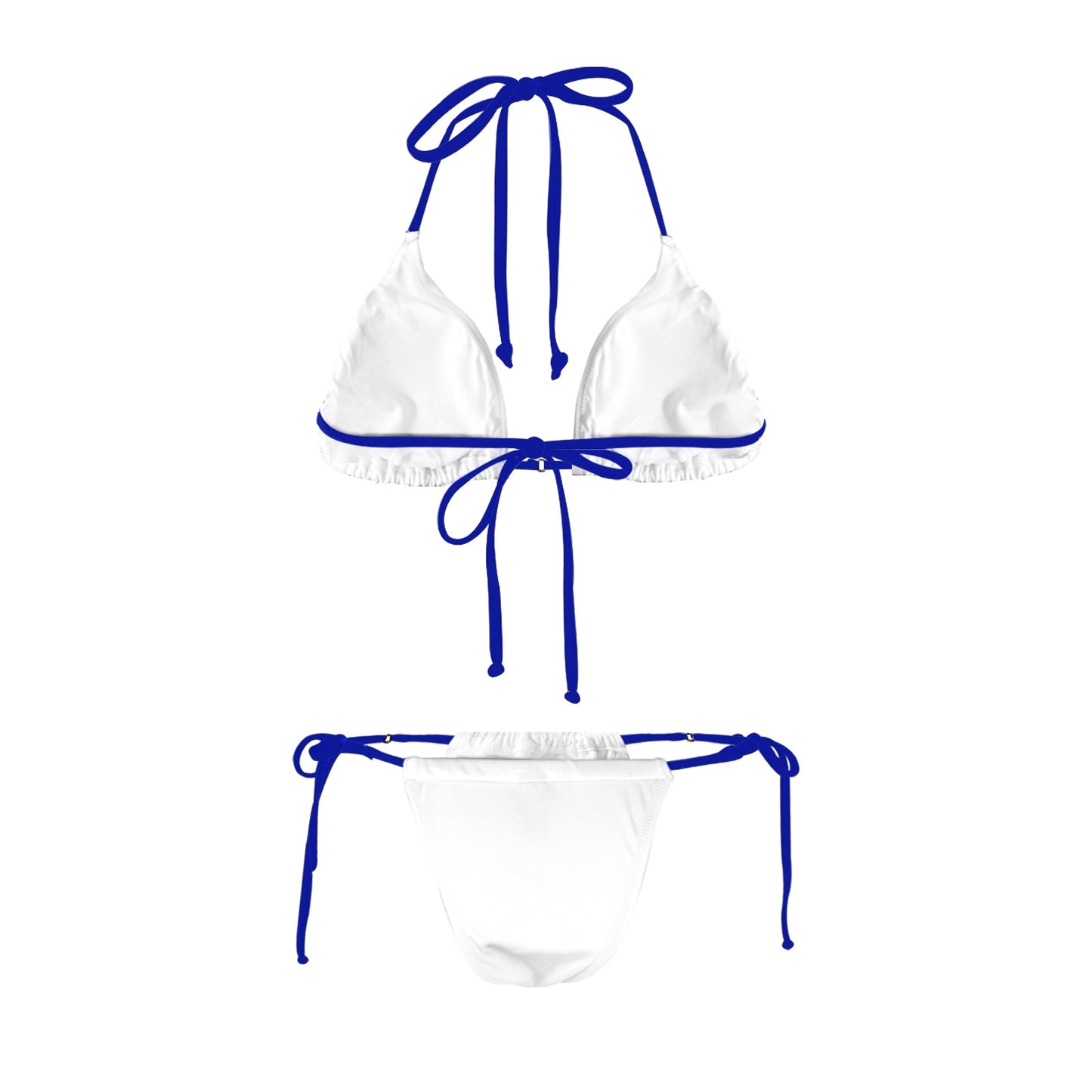 All White with Blue Ties Women's Halter String Bikini Set