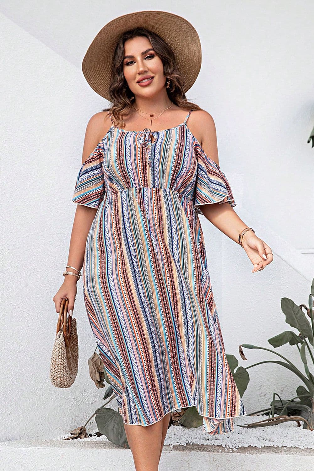 Striped Cold-Shoulder Dress-VMA Specialties Boutique