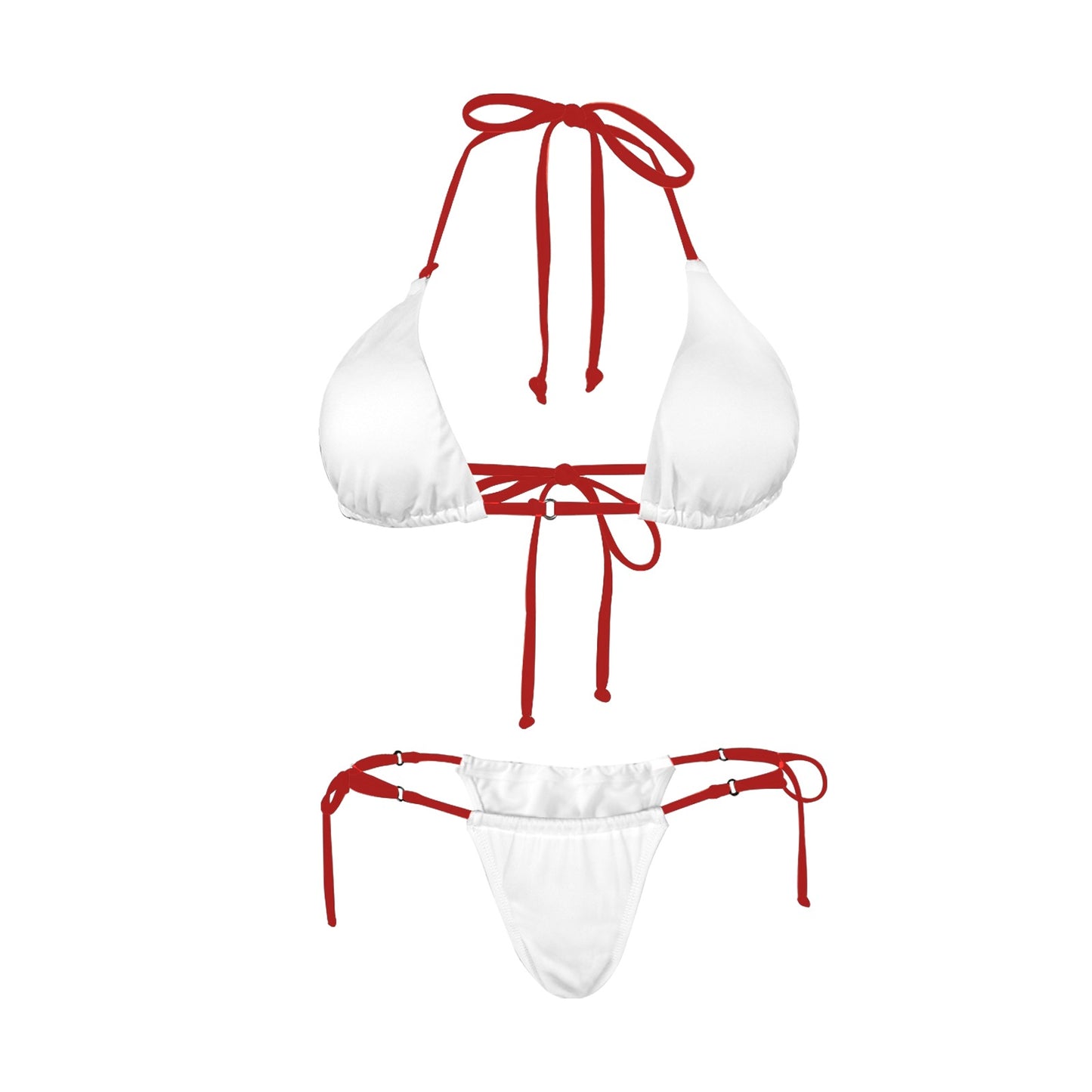 All White with Red Women's Halter String Bikini Set