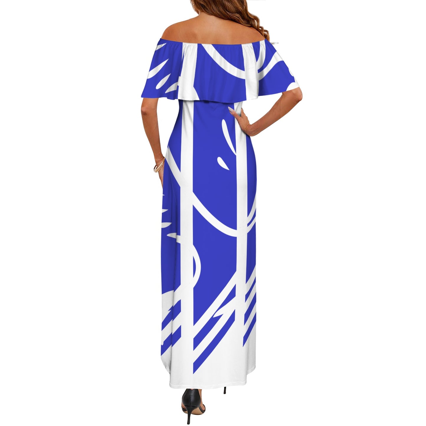Soror Dress Women's Off Shoulder Ruffle Boat Neck Dress (Model D71)