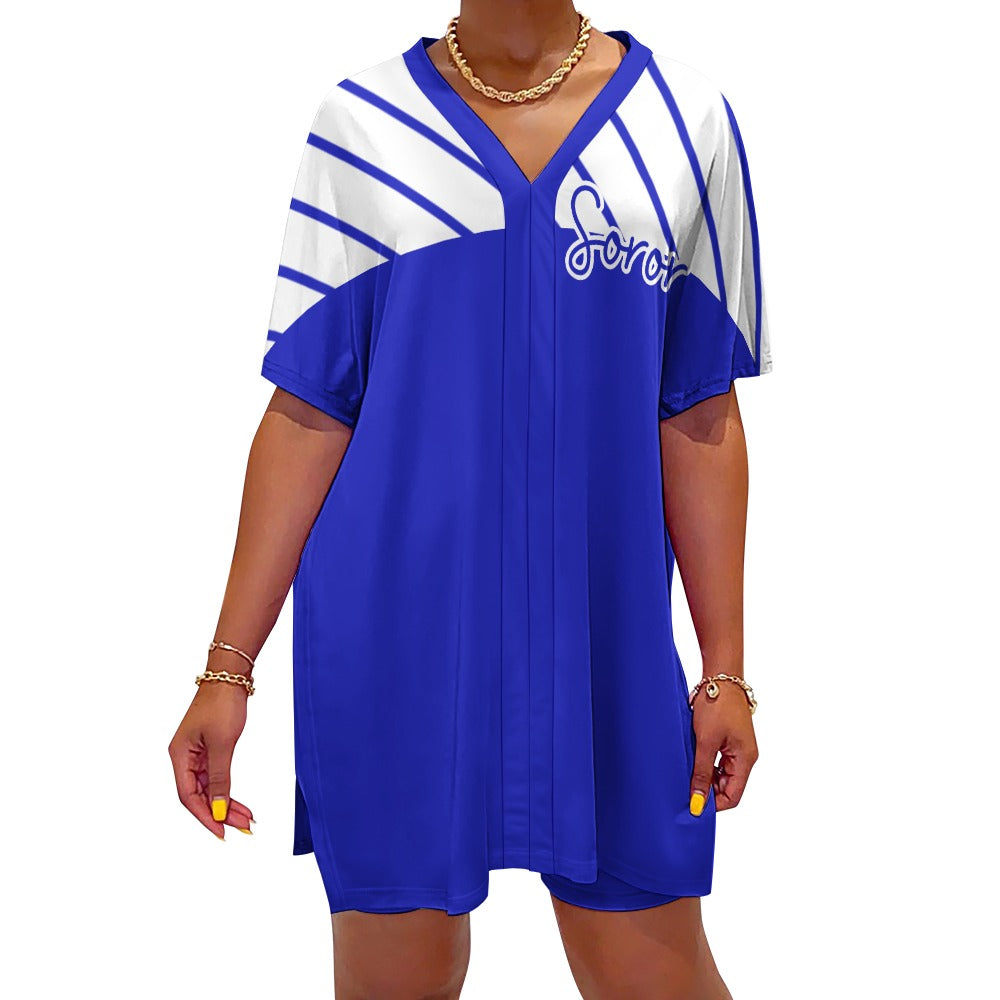 V-neck bat sleeve two piece set