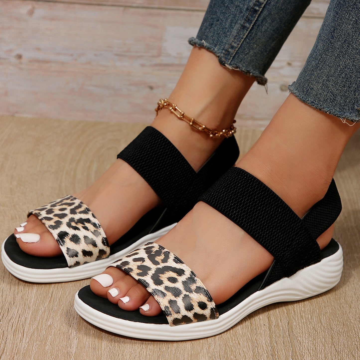 PU Leather Open Toe Low Heel Sandals-VMA Specialties Boutique