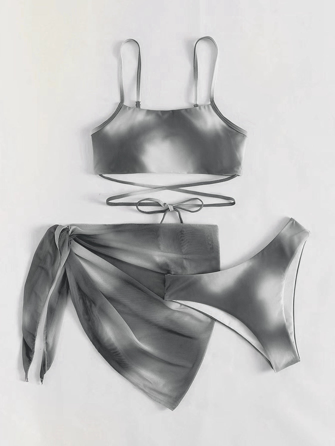 Tied Gradient Spaghetti Strap Three-Piece Swim Set-VMA Specialties Boutique