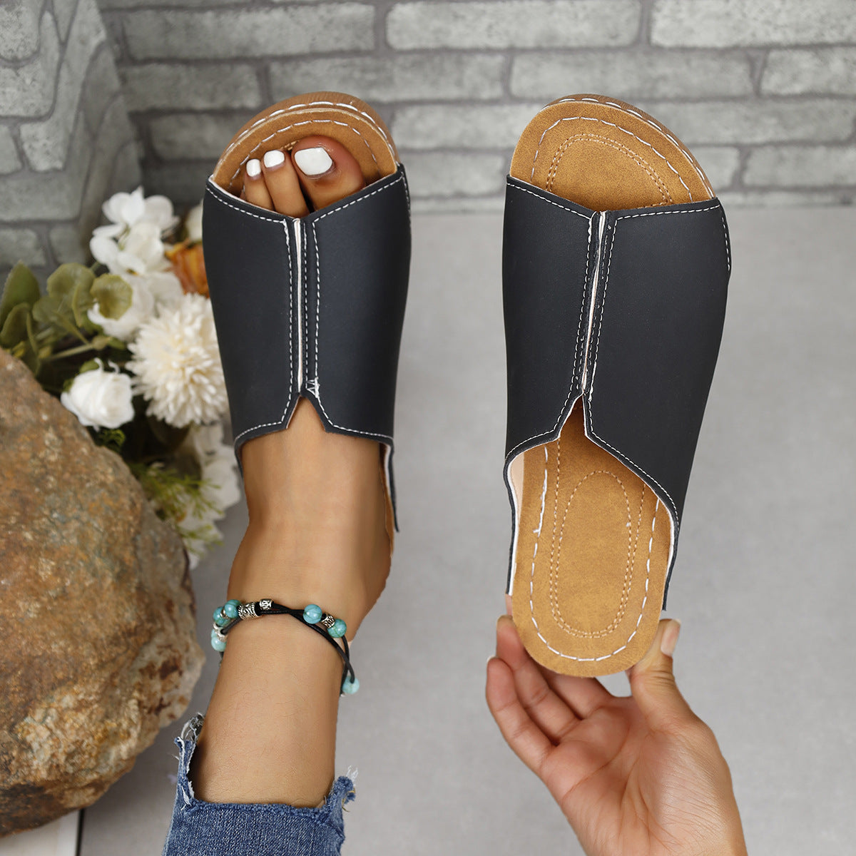 PU Leather Open Toe Sandals-VMA Specialties Boutique