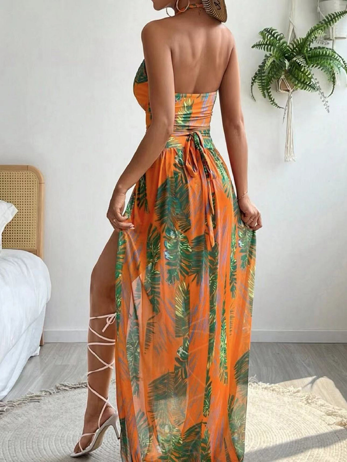 Printed Halter Neck Three-Piece Swim Set-VMA Specialties Boutique