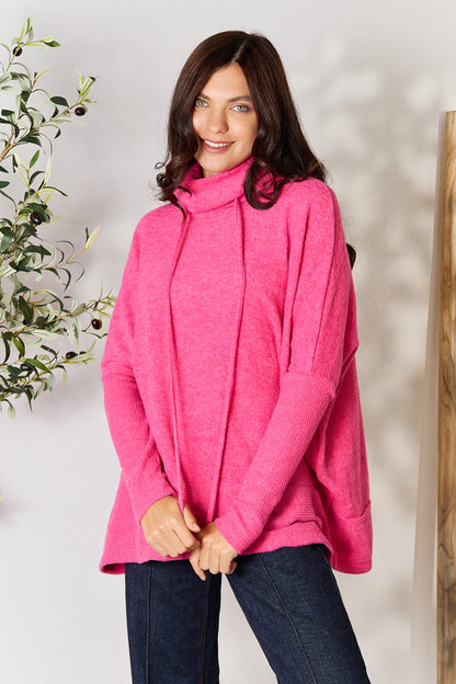 Zenana Drawstring Mock Neck Sweater-VMA Specialties Boutique