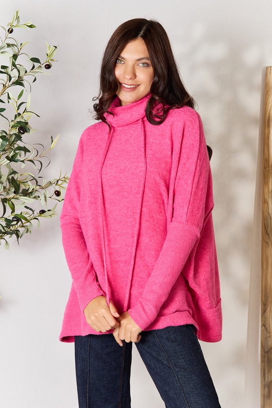 Zenana Drawstring Mock Neck Sweater-VMA Specialties Boutique