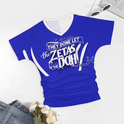 V-neck pleated T-shirt