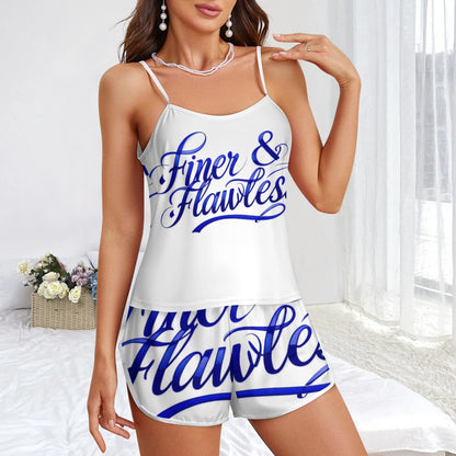 Zeta-Inspired Royal Blue & White Ice Silk Strap Pajama Set