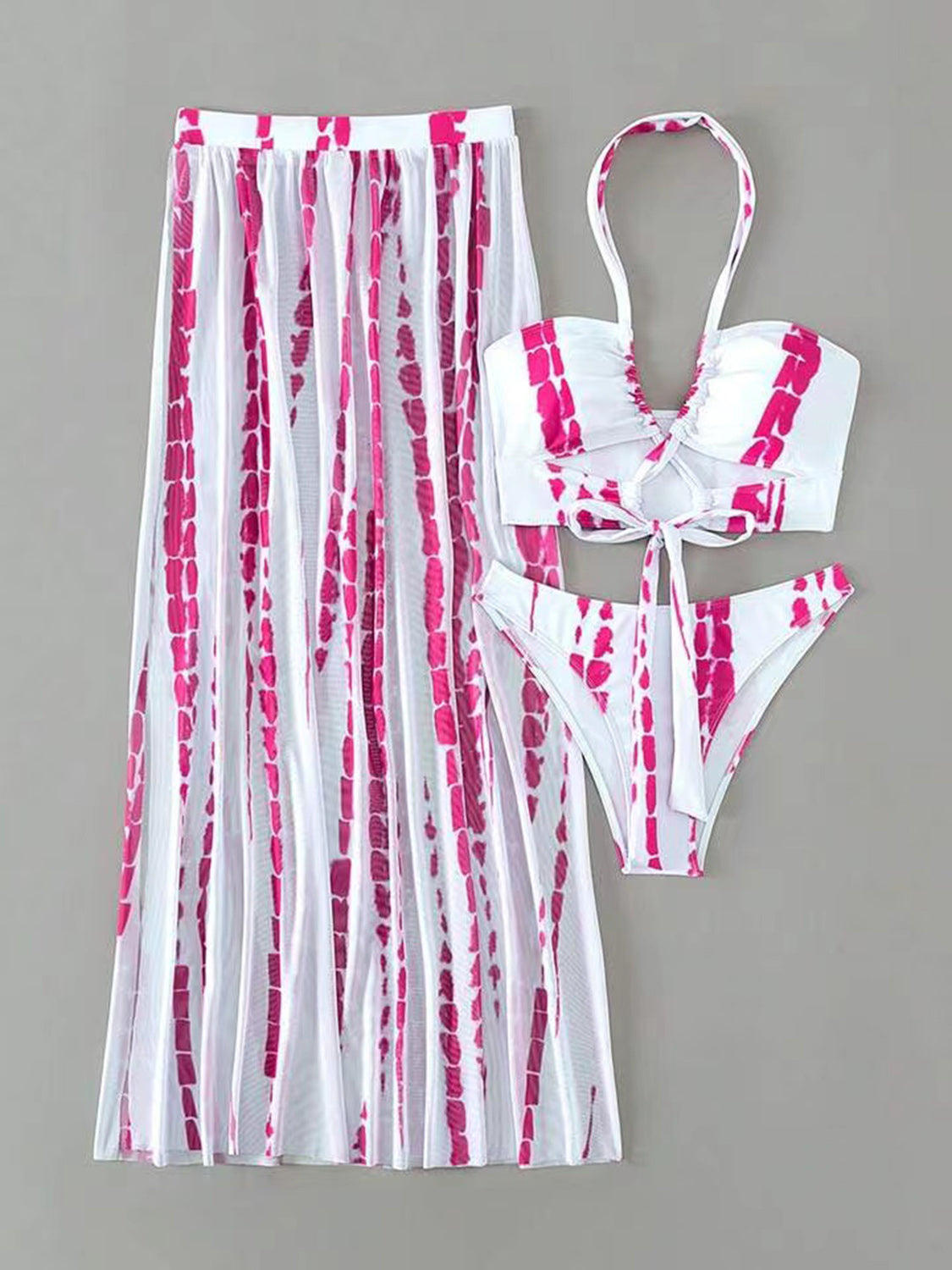 Printed Halter Neck Three-Piece Swim Set-VMA Specialties Boutique
