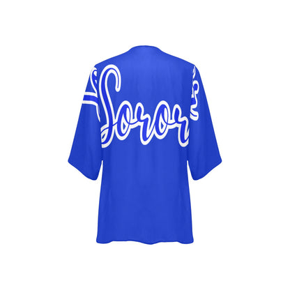 Women's Kimono Chiffon Cover Up- Royal Blue and White
