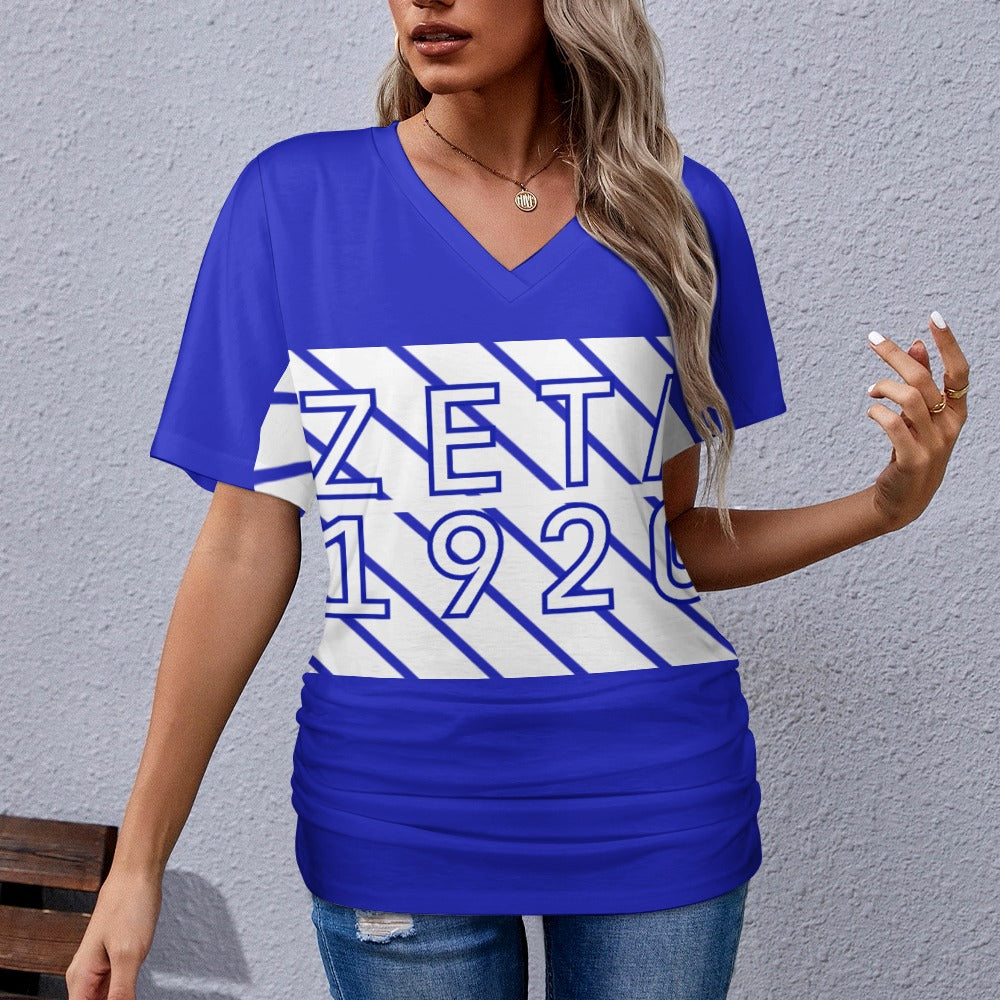 V-neck pleated T-shirt