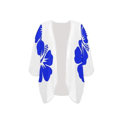 Women's Kimono Chiffon Cover Up- Royal Blue and White