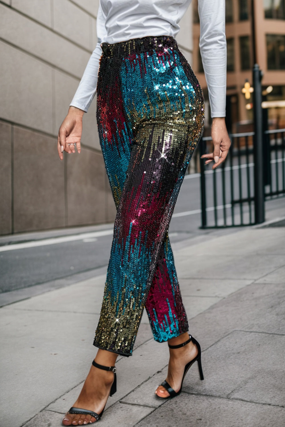 Sequin Contrast High Waist Pants-VMA Specialties Boutique