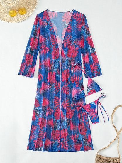 Printed Halter Neck Three-Piece Swim Set-VMA Specialties Boutique