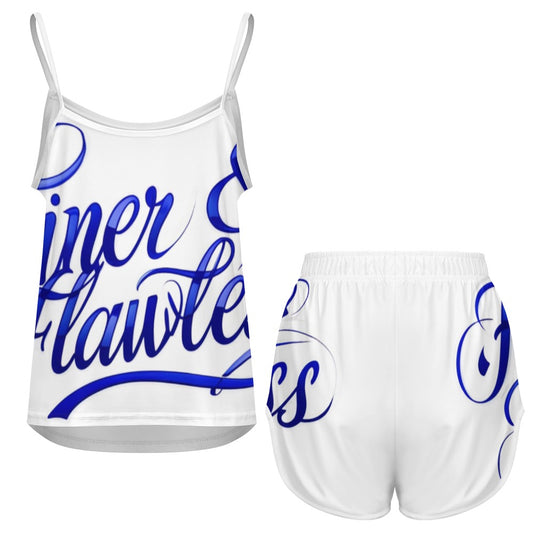 Zeta-Inspired Royal Blue & White Ice Silk Strap Pajama Set
