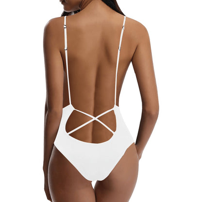 All White Swim Sexy Lacing Backless One-Piece Swimsuit