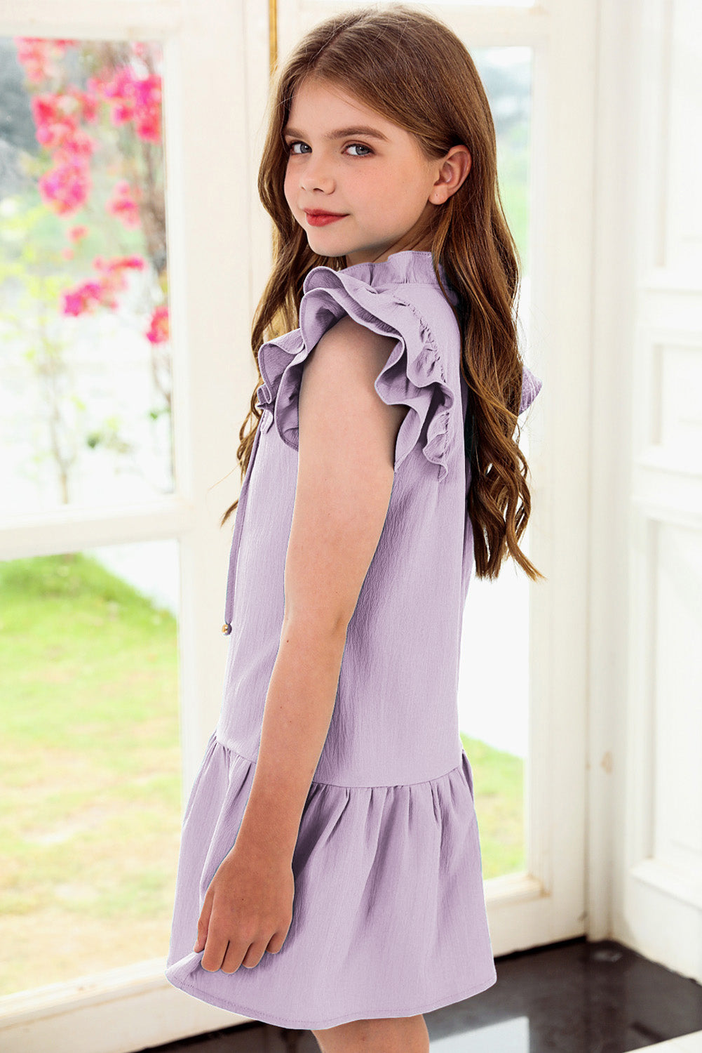 Tie Neck Flutter Sleeve Dress-VMA Specialties Boutique