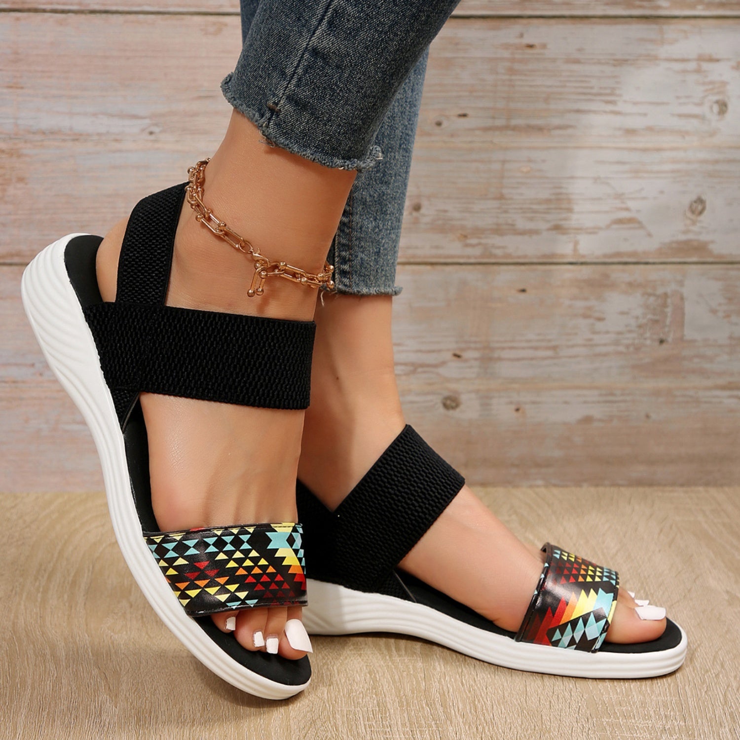 PU Leather Open Toe Low Heel Sandals-VMA Specialties Boutique