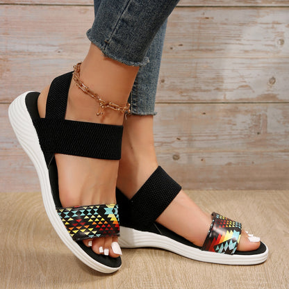 PU Leather Open Toe Low Heel Sandals-VMA Specialties Boutique