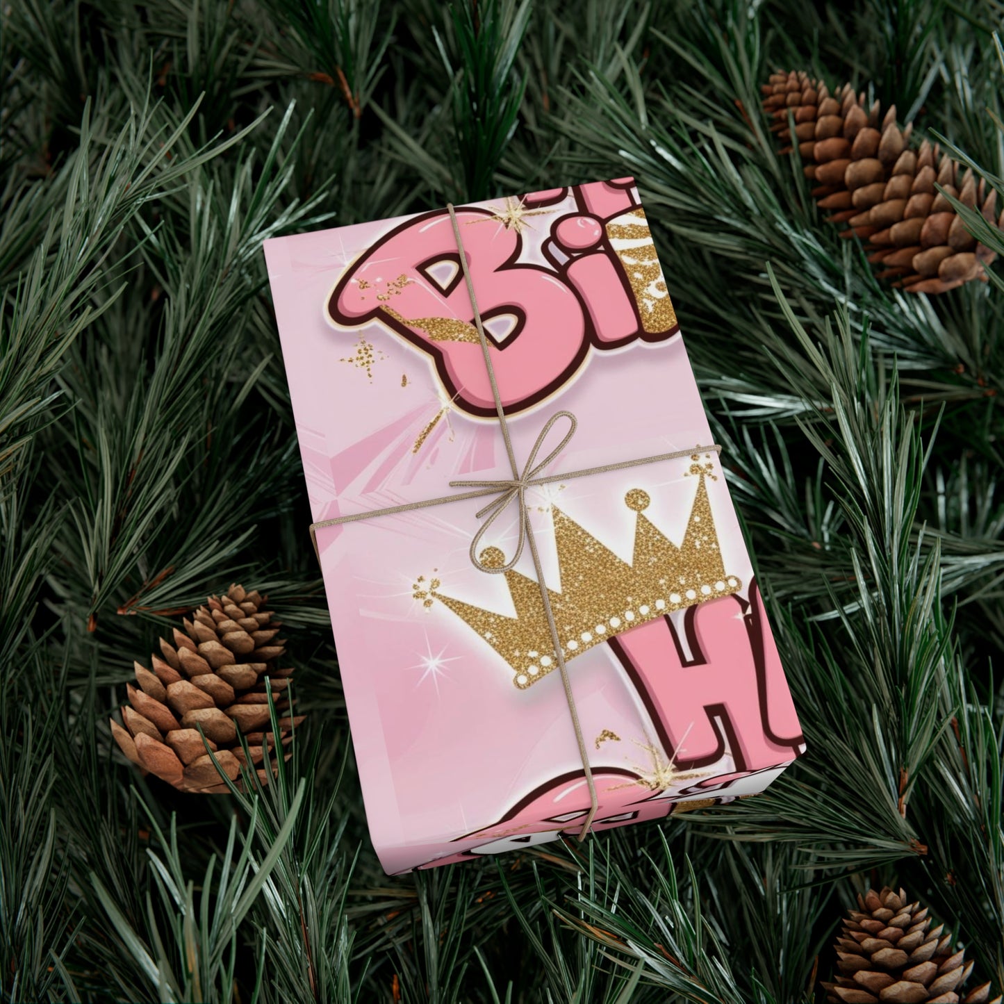 Gift Wrap Papers, Princess-Themed Happy Birthday Wrapping Paper, Pink and Gold Design, Glitter Effect, Castle Illustrations,