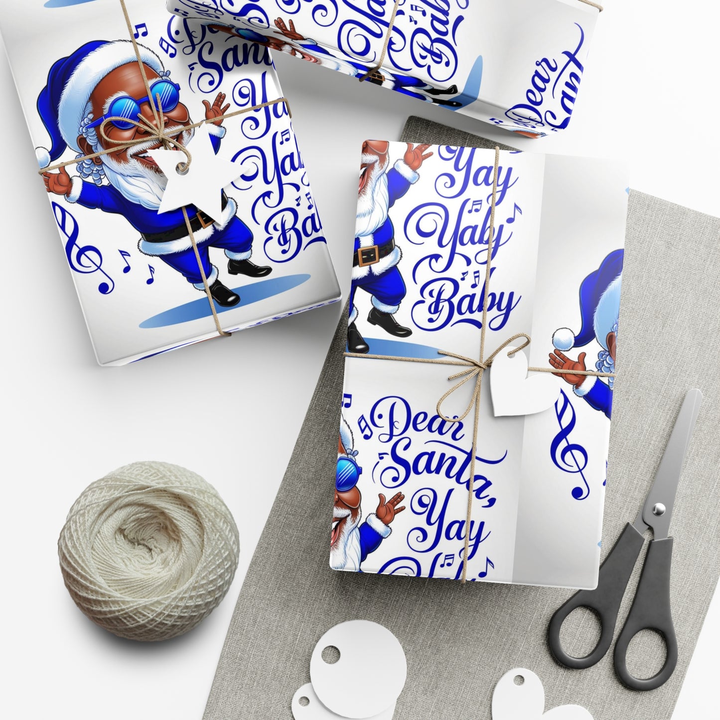 Gift Wrap Papers - Dear Santa African American Santa Yay baby Royal blue and white