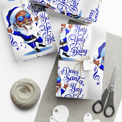 Gift Wrap Papers - Dear Santa African American Santa Yay baby Royal blue and white