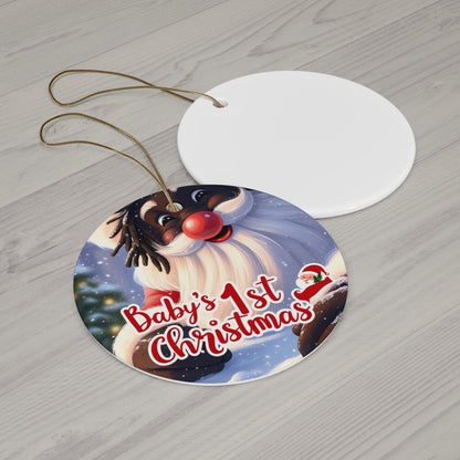 Ceramic Ornament - Baby's First Christmas, Santa Design, Red and White, Holiday Decoration, Tree Ornament, Baby Gift
