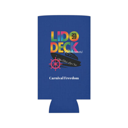 Can Cooler - Tropical Beach Lido Deck Sunset Palm Tree Wave Design
