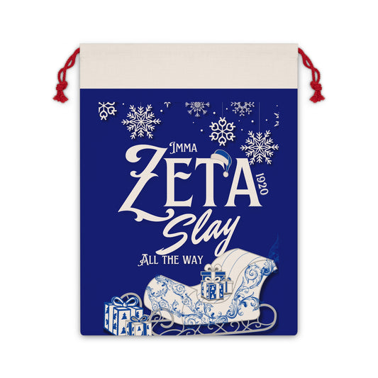 Gift Bag - Imma Zeta Slay All the Way Sorority Christmas Bag Royal Blue and White All Day with Just a Hint of Jolly