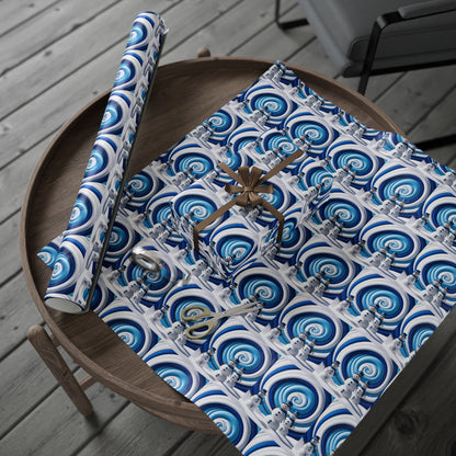 Snowmen Wrapping Paper Roll for Winter Holidays, Festive Christmas Gift Wrap, Blue and White Snowman Pattern, Gift Packaging Supplies,