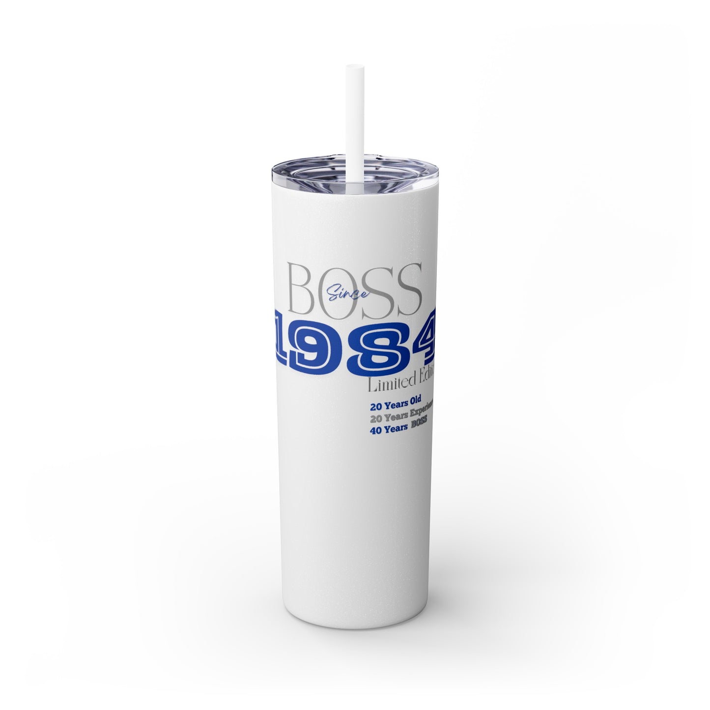 1984 Blue/Silver Skinny Tumbler with Straw, 20oz