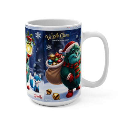 Mug 15oz Wizzle Claus Magical Winter Festive Holiday Cheer Red Gloves Santa Hat Ornaments Bells, Christmas Gift, Coffee Cup,