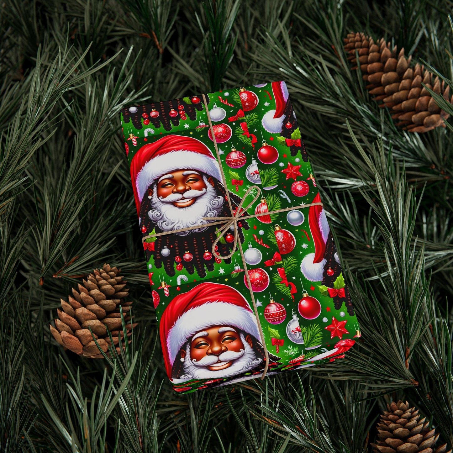 Christmas Cheer African American Wrapping Papers, Festive African American Santa Gift Wrap, Holiday Ornaments, Rosy Cheeks, Nose, Xmas Spirit Decor, Party