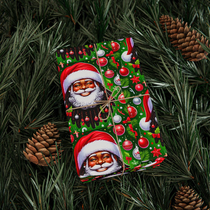 Christmas Cheer African American Wrapping Papers, Festive African American Santa Gift Wrap, Holiday Ornaments, Rosy Cheeks, Nose, Xmas Spirit Decor, Party