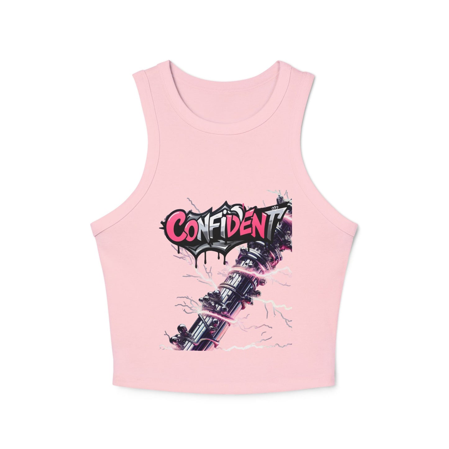Racer Tank Top, 'CONFIDENT' Graphic Design, Edgy & Empowering Top, Casual Outings, Layering, Women's Tee, Graffiti Style