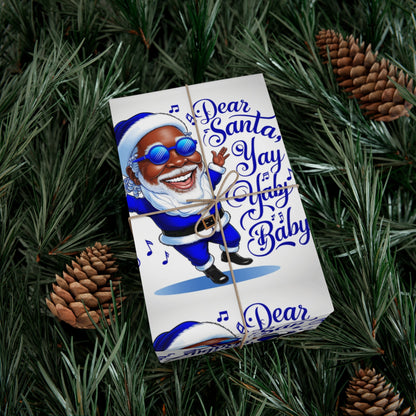 Gift Wrap Papers - Dear Santa African American Santa Yay baby Royal blue and white