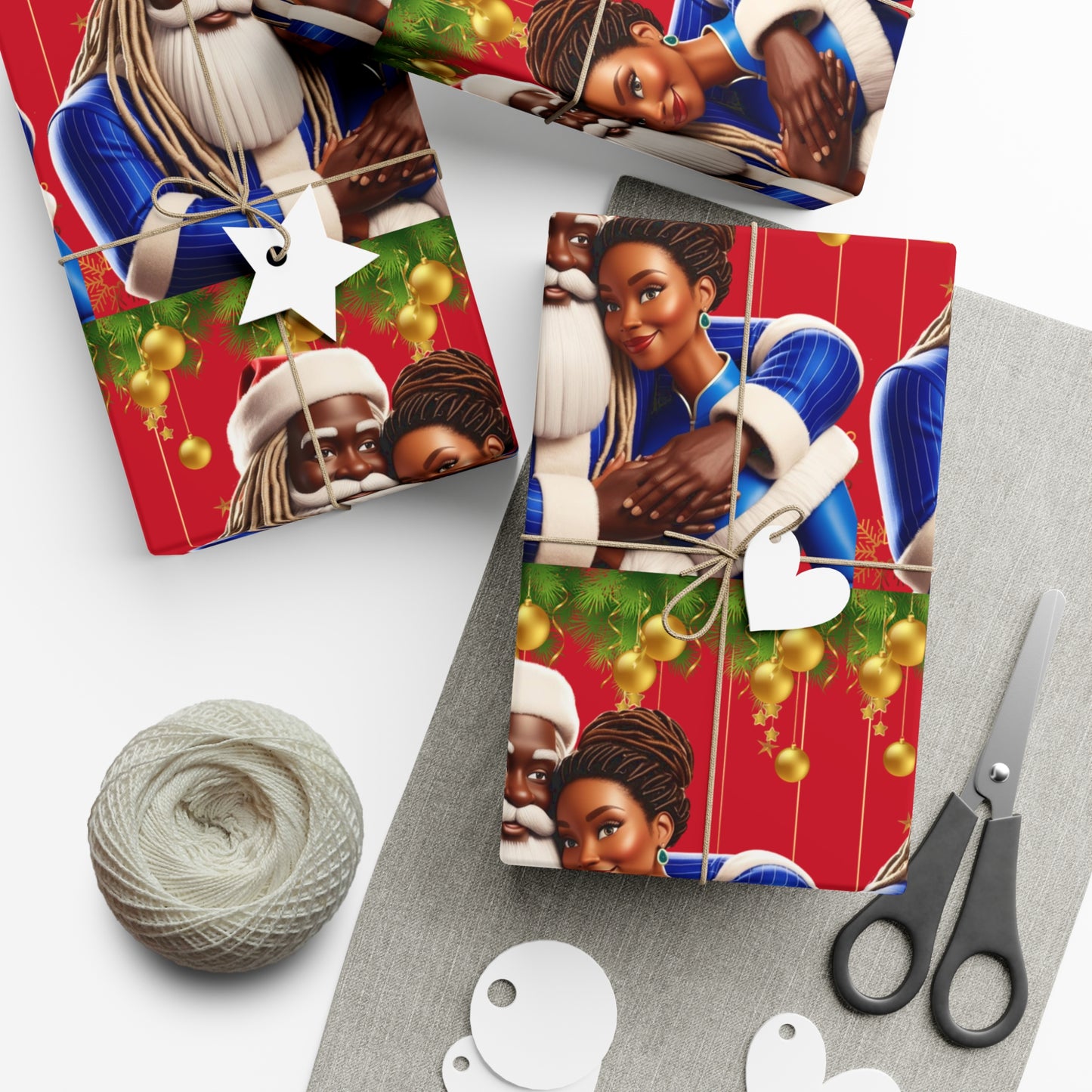 Wrapping Paper Black Santa and Mrs Hint of Ble