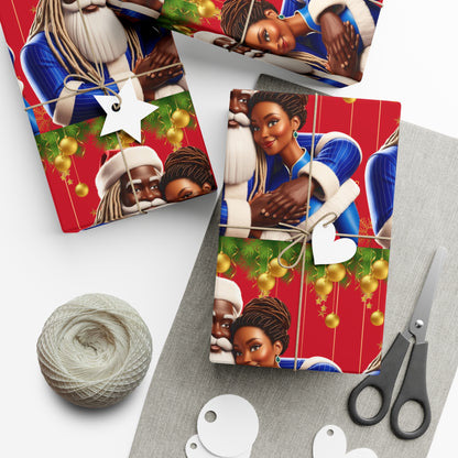 Wrapping Paper Black Santa and Mrs Hint of Ble