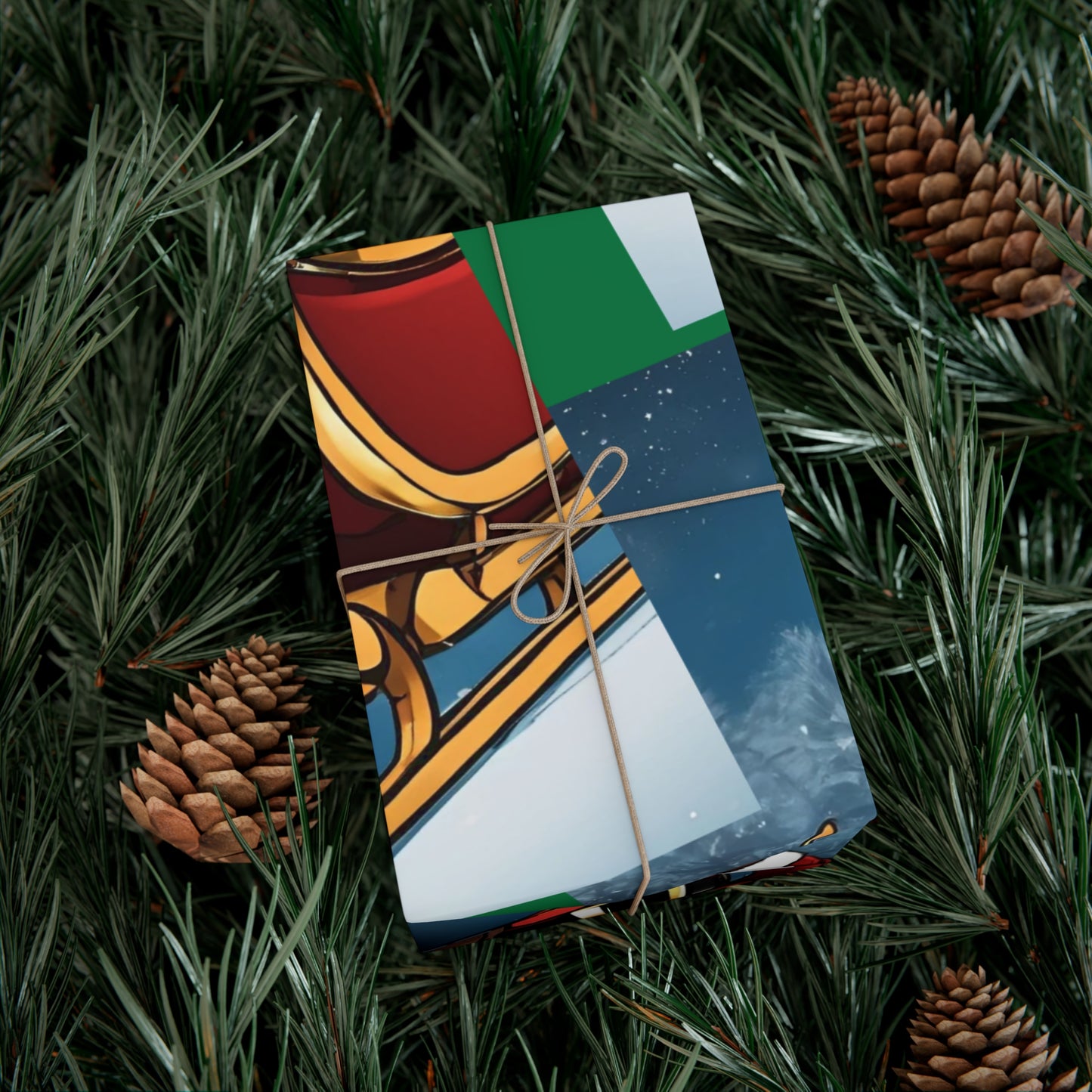 Gift Wrap-African American Inspired Santa on Sleigh