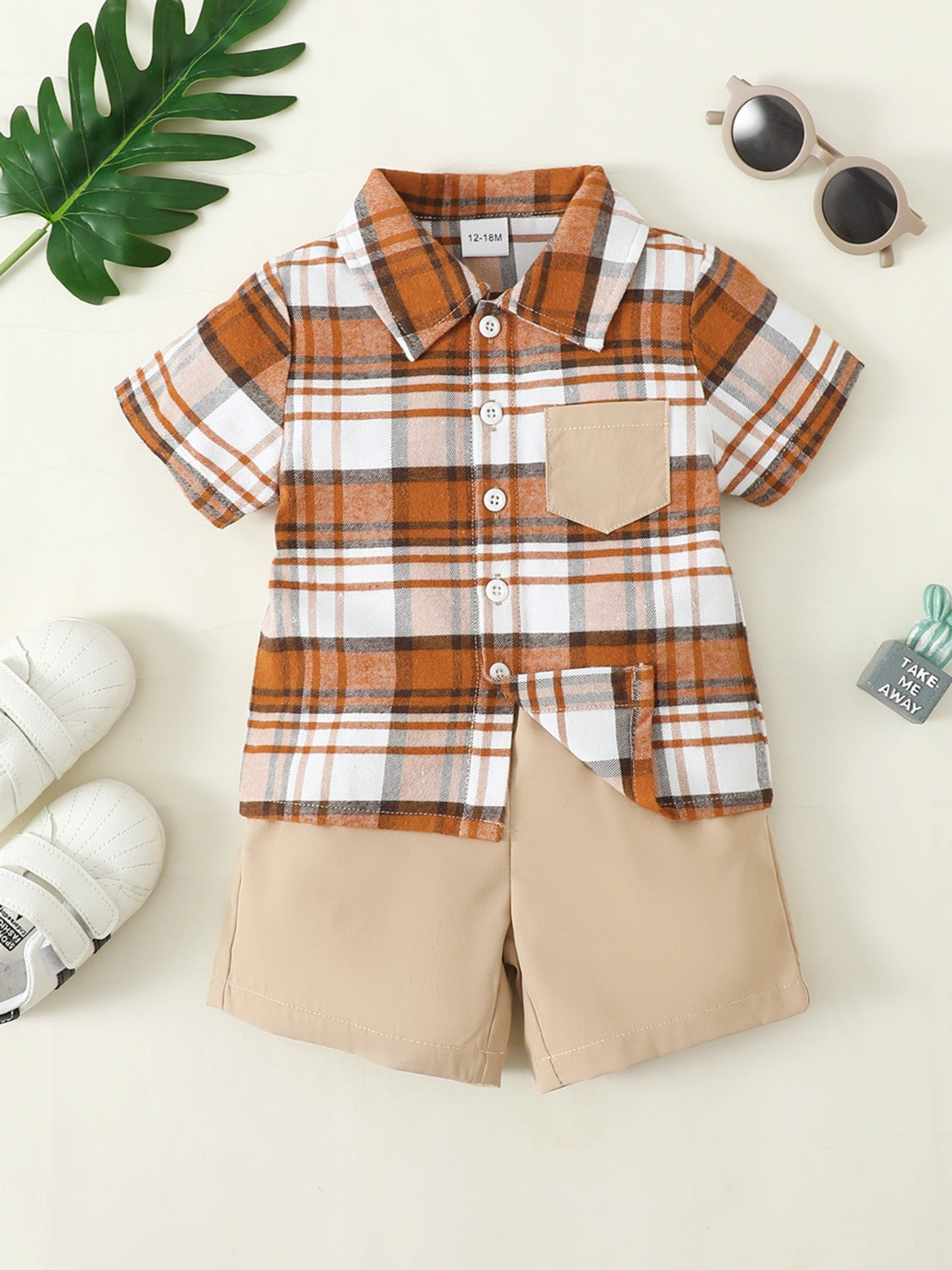 Plaid Pocketed Shirt and Shorts Set-VMA Specialties Boutique